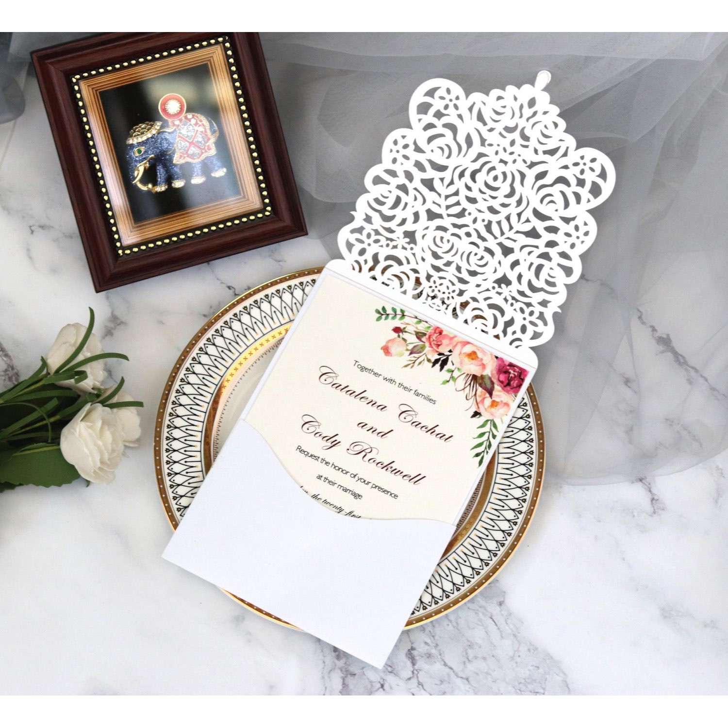 Pocket Marriage Invitation Card Laser Cut Paper Thanksgiving Day Greeting Card